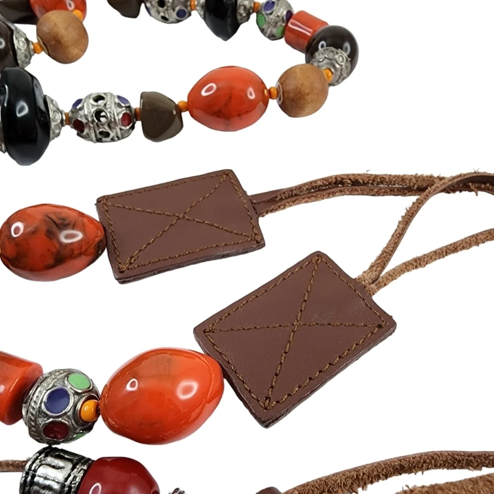 Vintage Boho Belt Art Beads Leather Retro Hippie Bohemian Colorful Orange